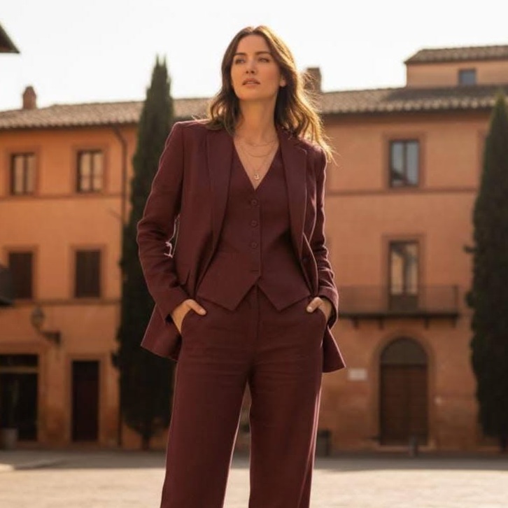 🎉 🎊 | Velvety Depth: Maroon Linen Suit with Neon Traces and Vintage Glamour | di 894