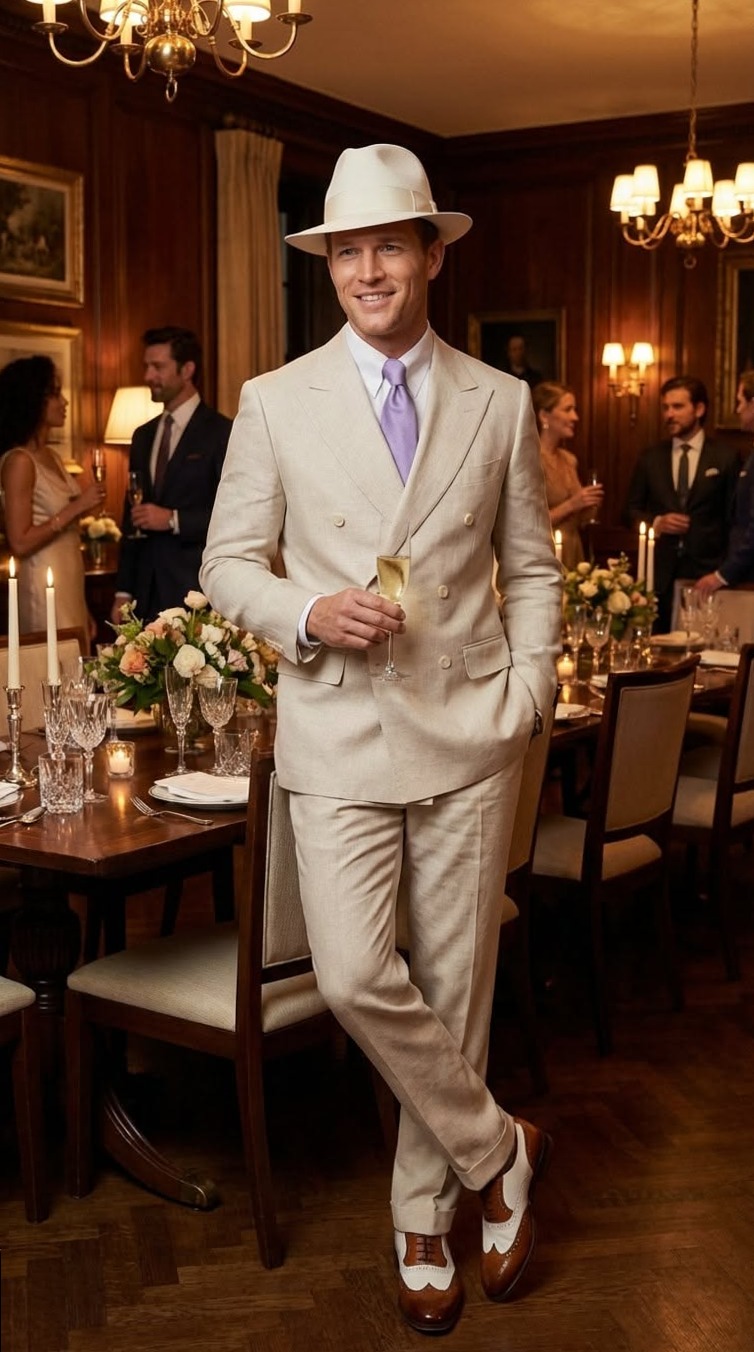 ✦ vintage design obsession ✦ Ivory Gangster Elegance – 1920s Double Breasted Vin 964