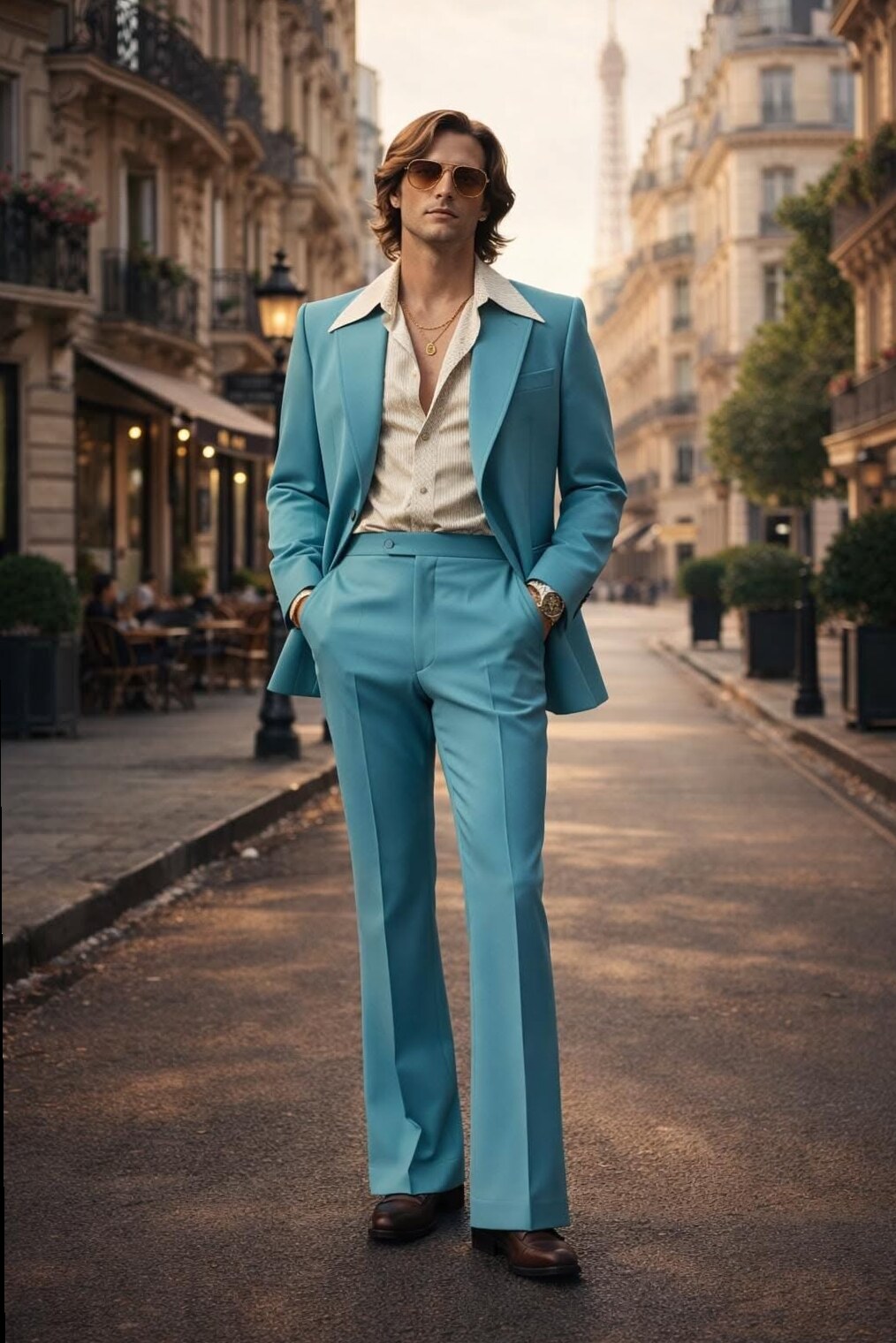 vintage design obsession ✧ Neon Flare: Teal 70s Retro Suit for Bold Vintage Glam 313