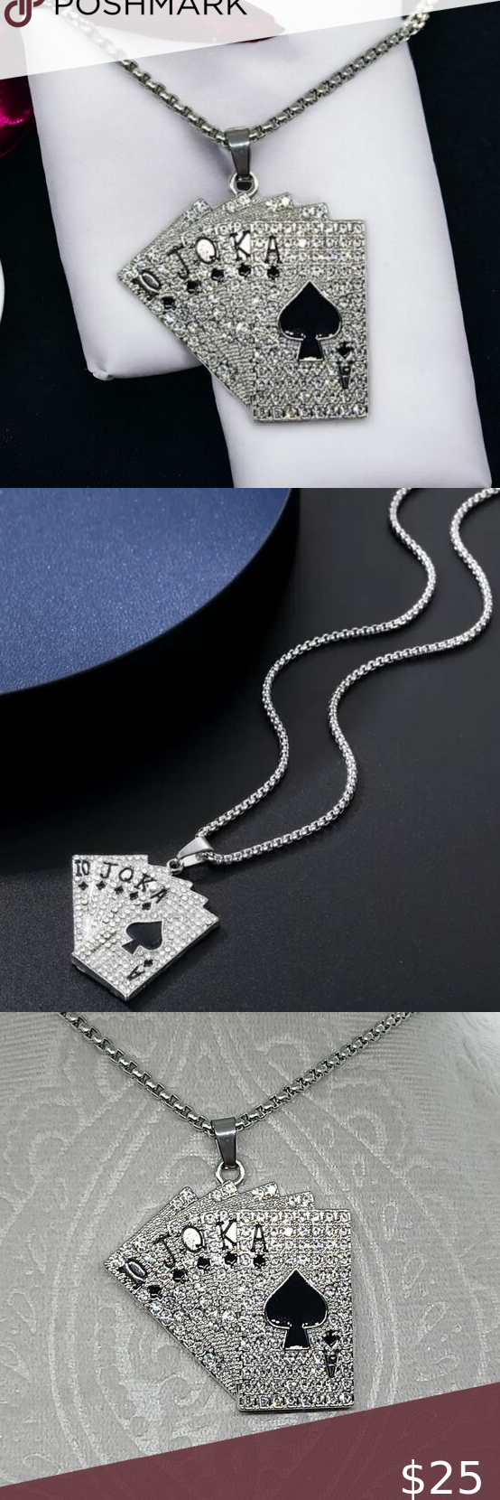 ✦ visual game aesthetic ✦ Black Spade Crystal Necklace – Royal Flush Sparkle Pok 550