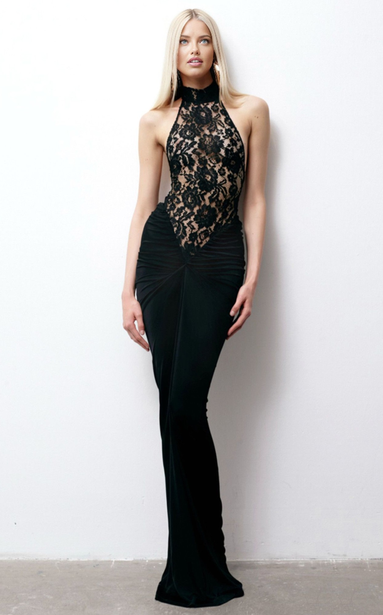 visual vibe curator ✧ Black Halter Maxi Draped in Silent Neon Elegance 👜 423