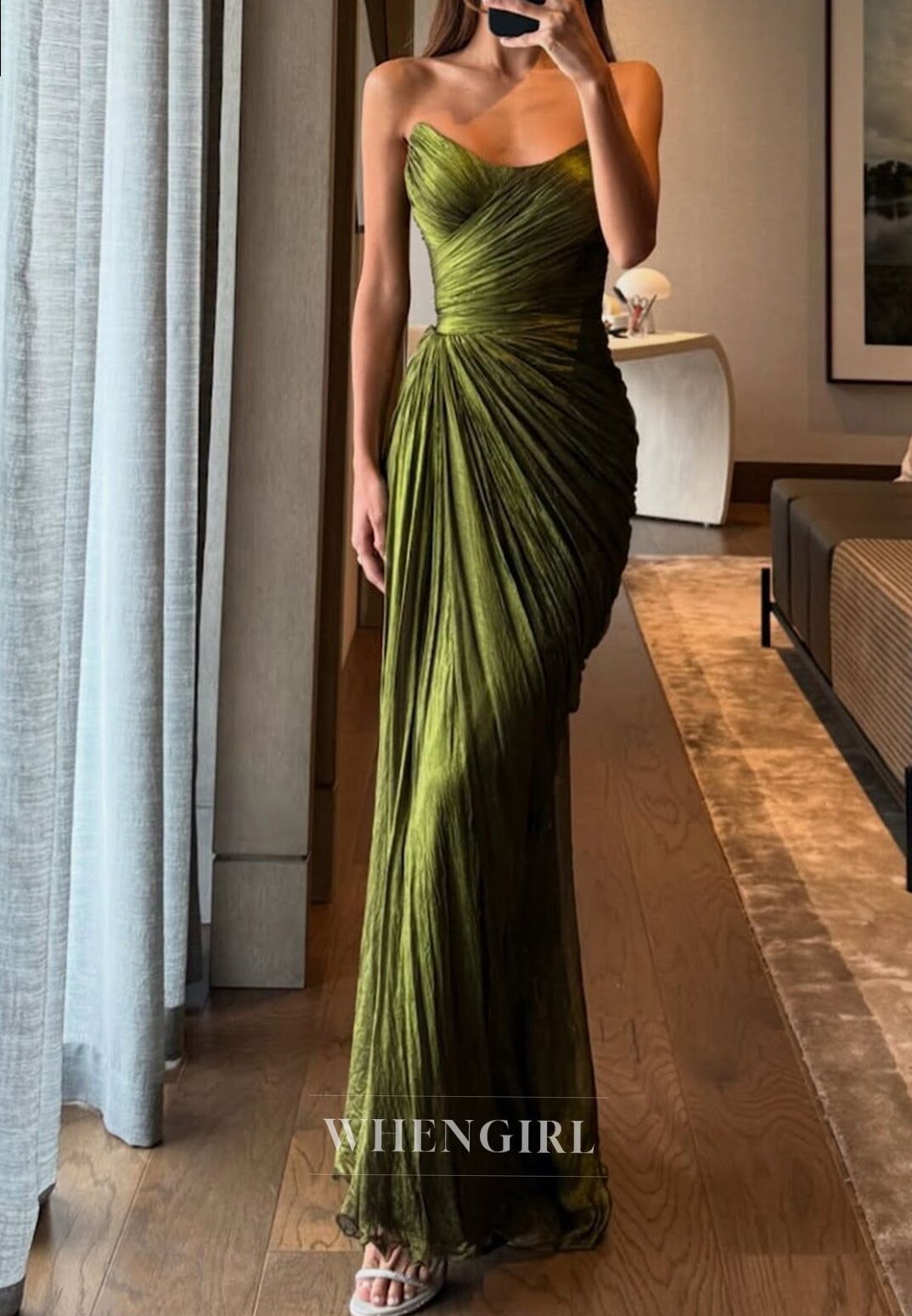 🍂 🍂 visual vibe curator ✦ Neon Plissé Strapless Evening Gown with Scoop Neck 569