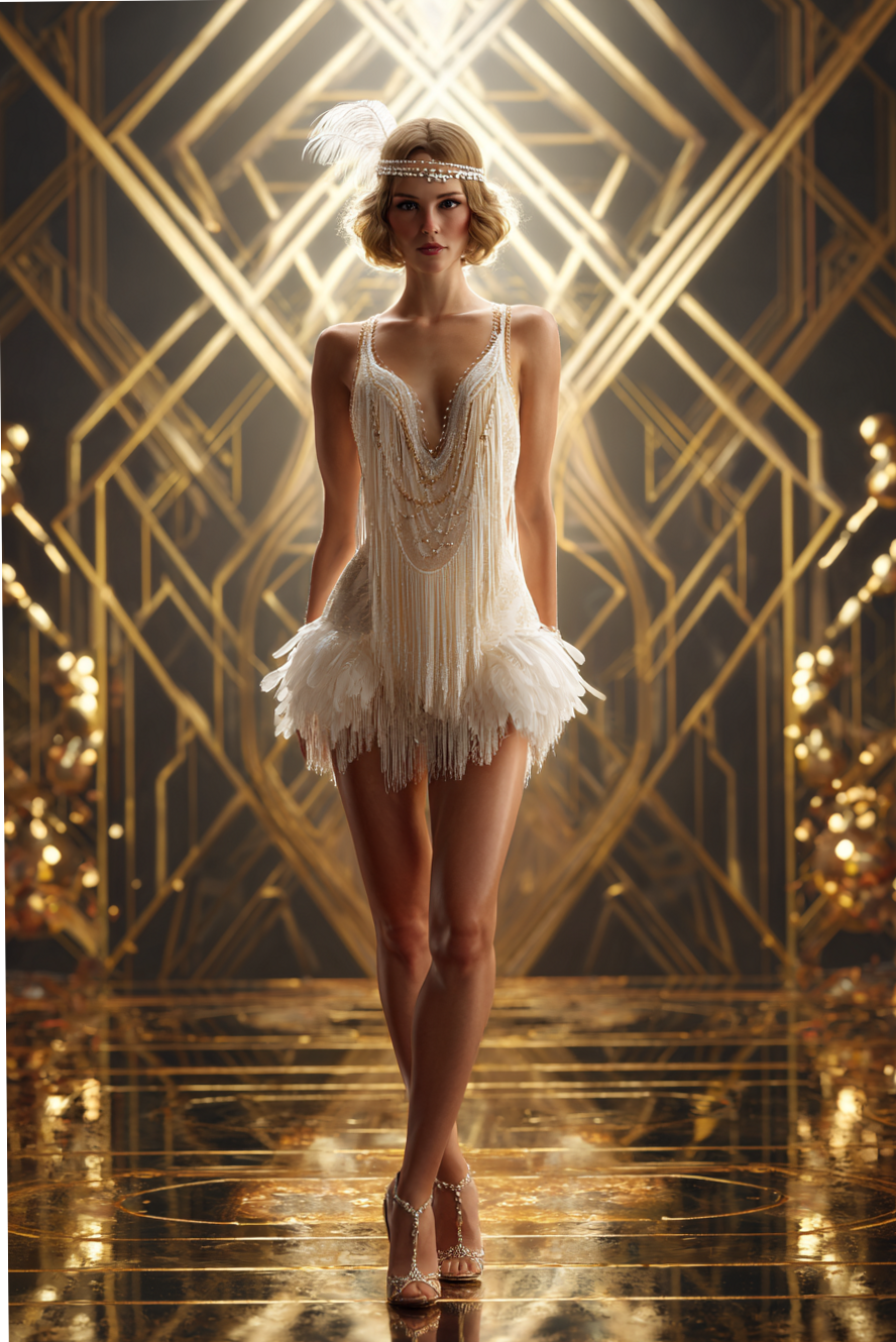 visual vocabulary: 🎀 🍸 Neon-Glazed Flapper Glam: Beaded Feathers in Motion 335