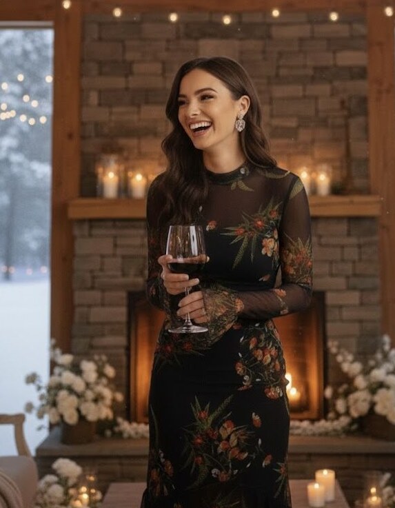 visual vocabulary: Sheer Winter Bloom – Neon Whispers of a Midnight Maxi 💫 🌹 774