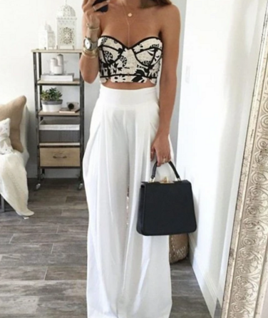 🚗 ✦ White High-Waist Pants with Neon Trim | Shiook Elegance 589