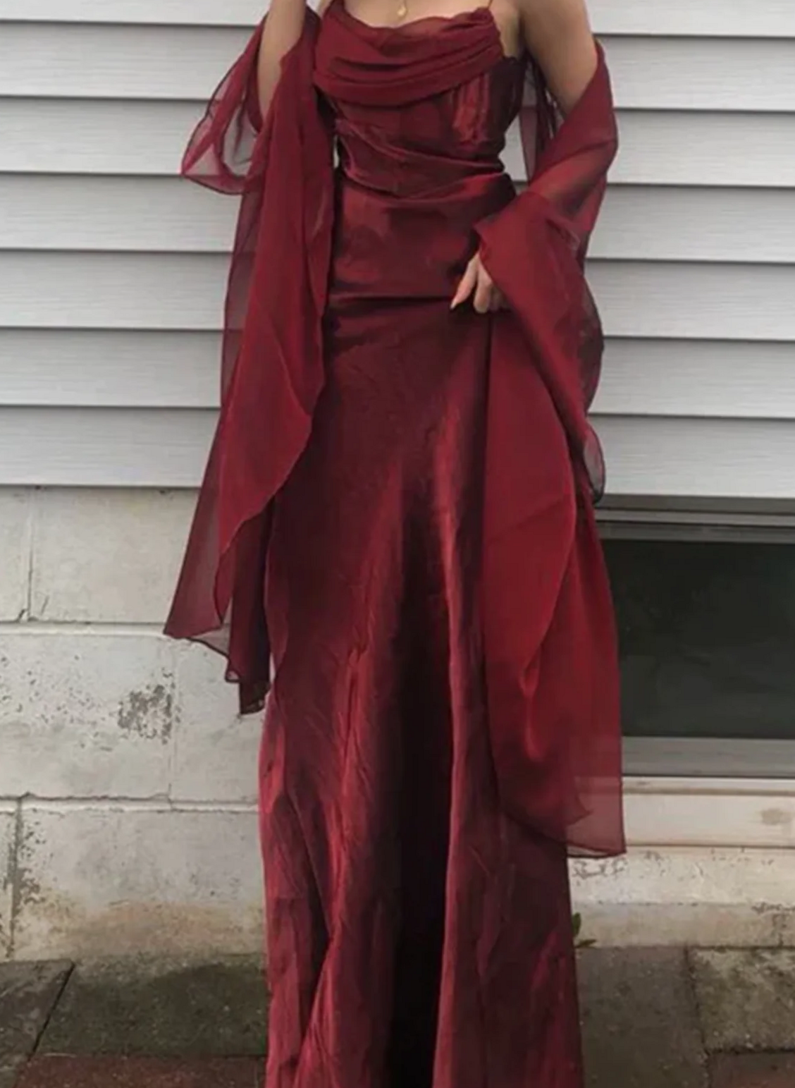 Wine Red Glamour Gown with Spaghetti Straps, Vintage Neon Elegance 🎊 👠 734