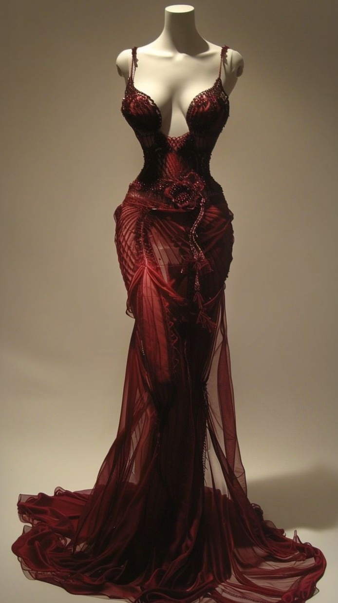 🌴 🚗 Wine Red Mermaid Birthday Dress with Spaghetti Straps — D2606 | style study  926