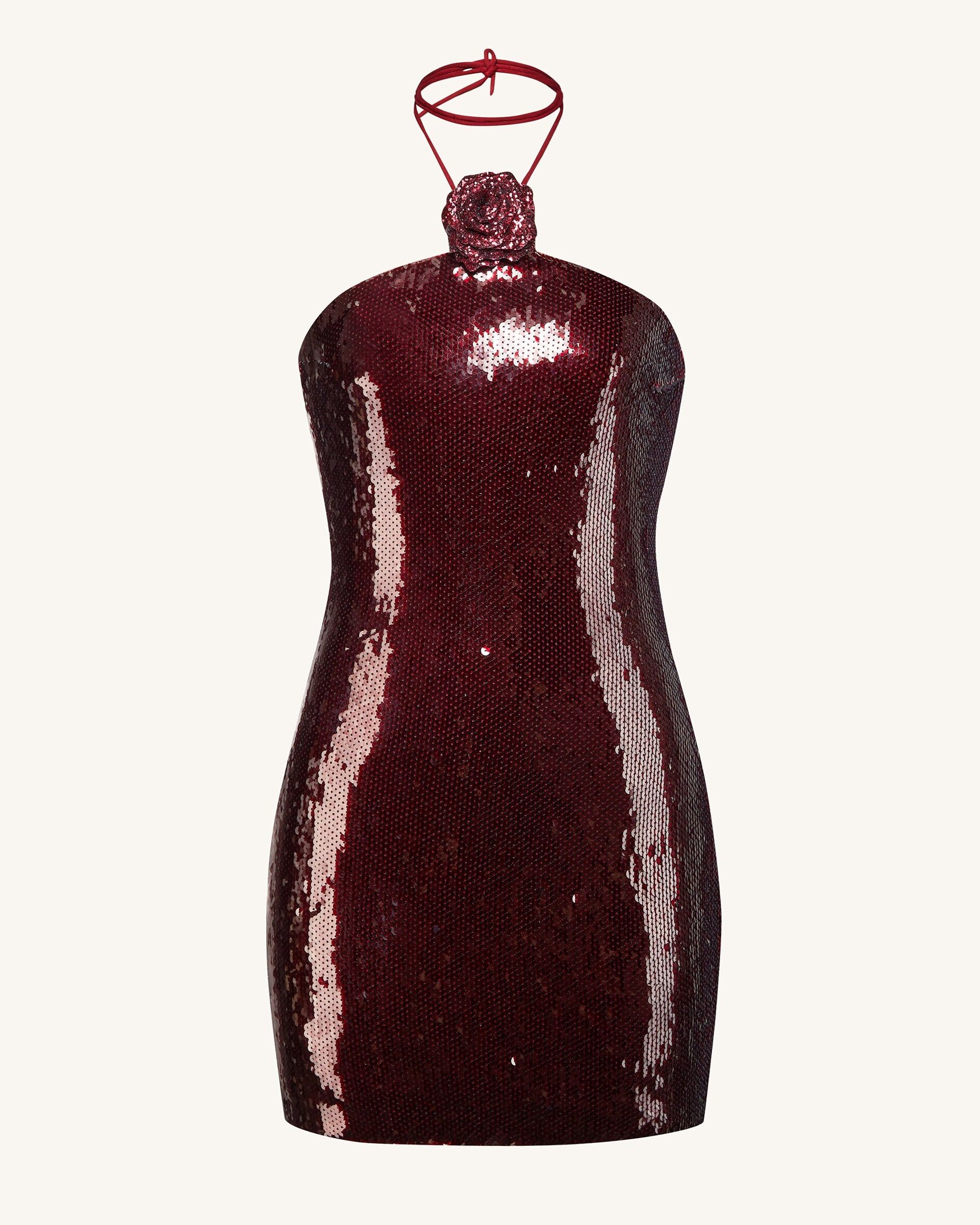 Burgundy Sequinned Halter Mini Dress in Neon Elegance • 🦋 578