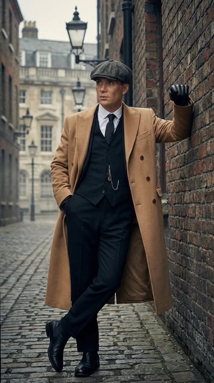 ✨ Camel Brown Wool Overcoat with Lapel Collar in Double Breasted Vintage Design  930
