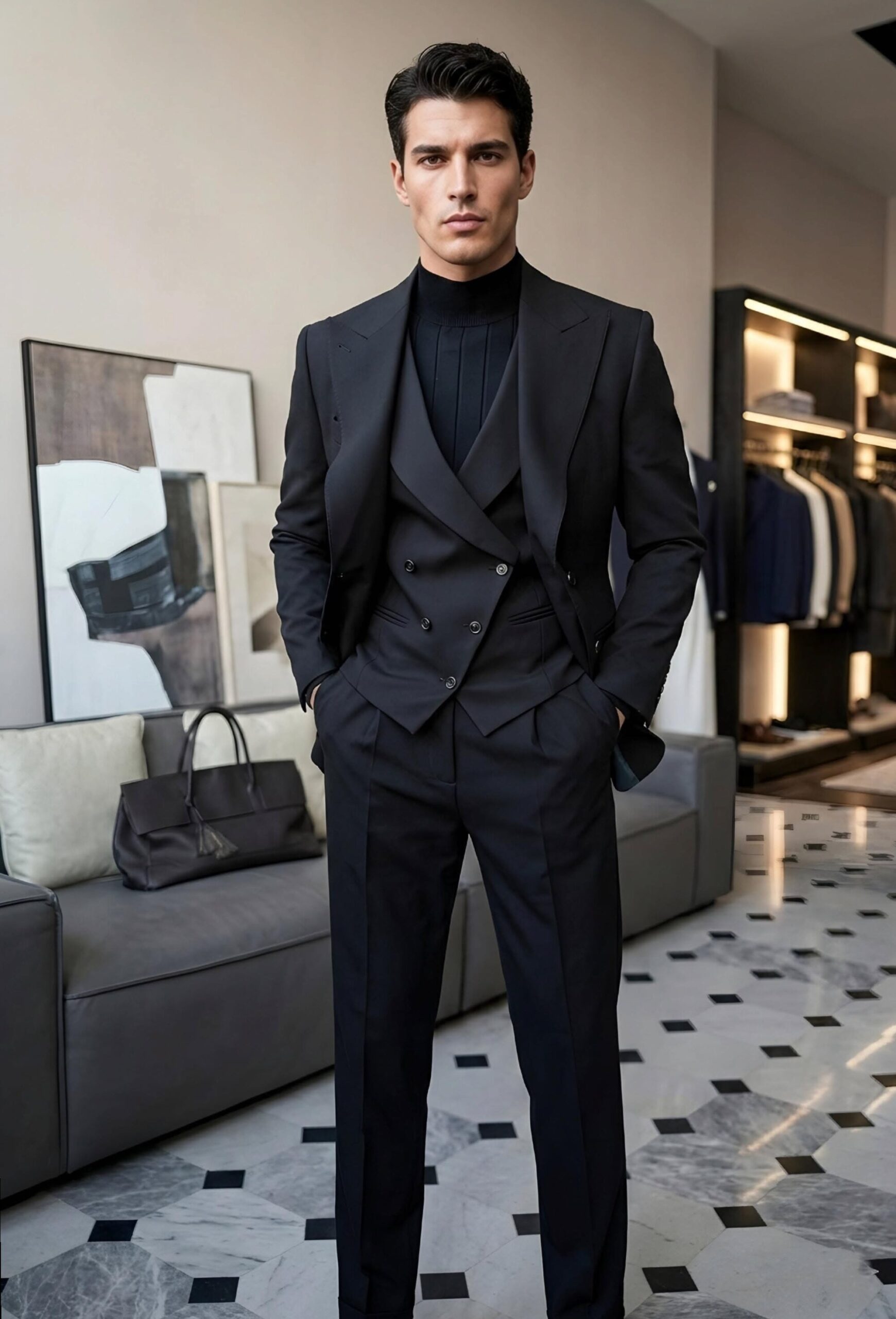 Modern Formal 3-Piece Suit Set with Neon-Edge Double Breasted Vest & Blazer | VE 506