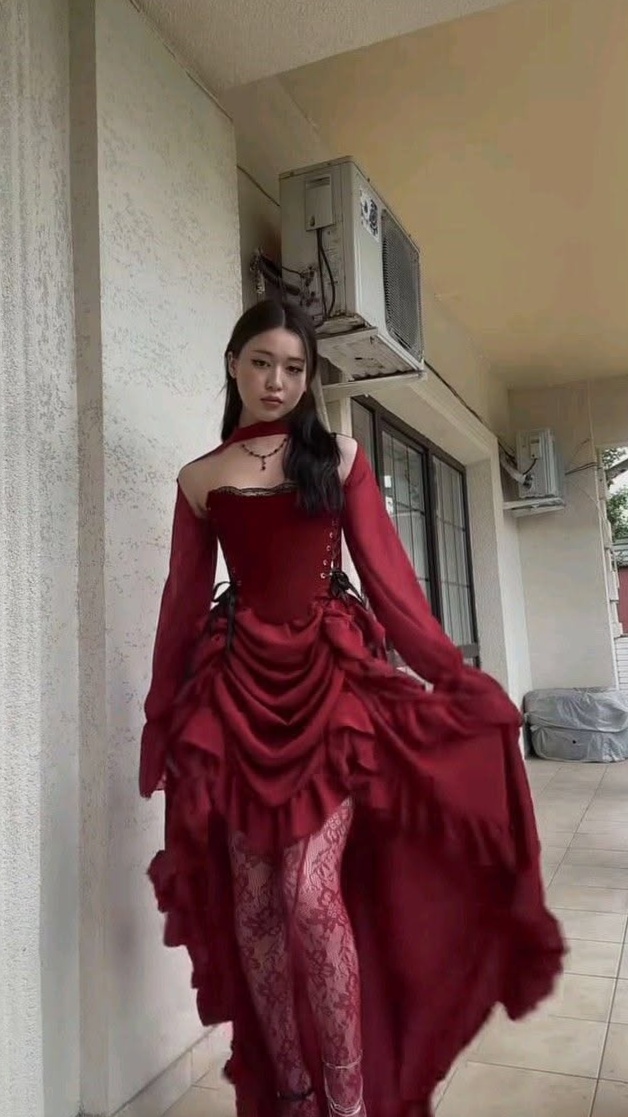 ⊹ Burgundy Satin Strapless Prom Gown With Sleeves — High Low C3533 ⊹ 🎩 🎩 👗 535