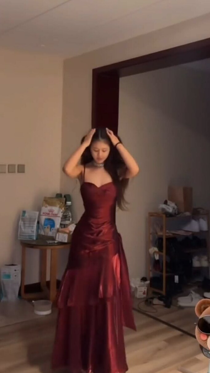 design inspiration daily: 🏖️ 🗺️ Burgundy Elegance: Neon-Infused Formal Gown for  797