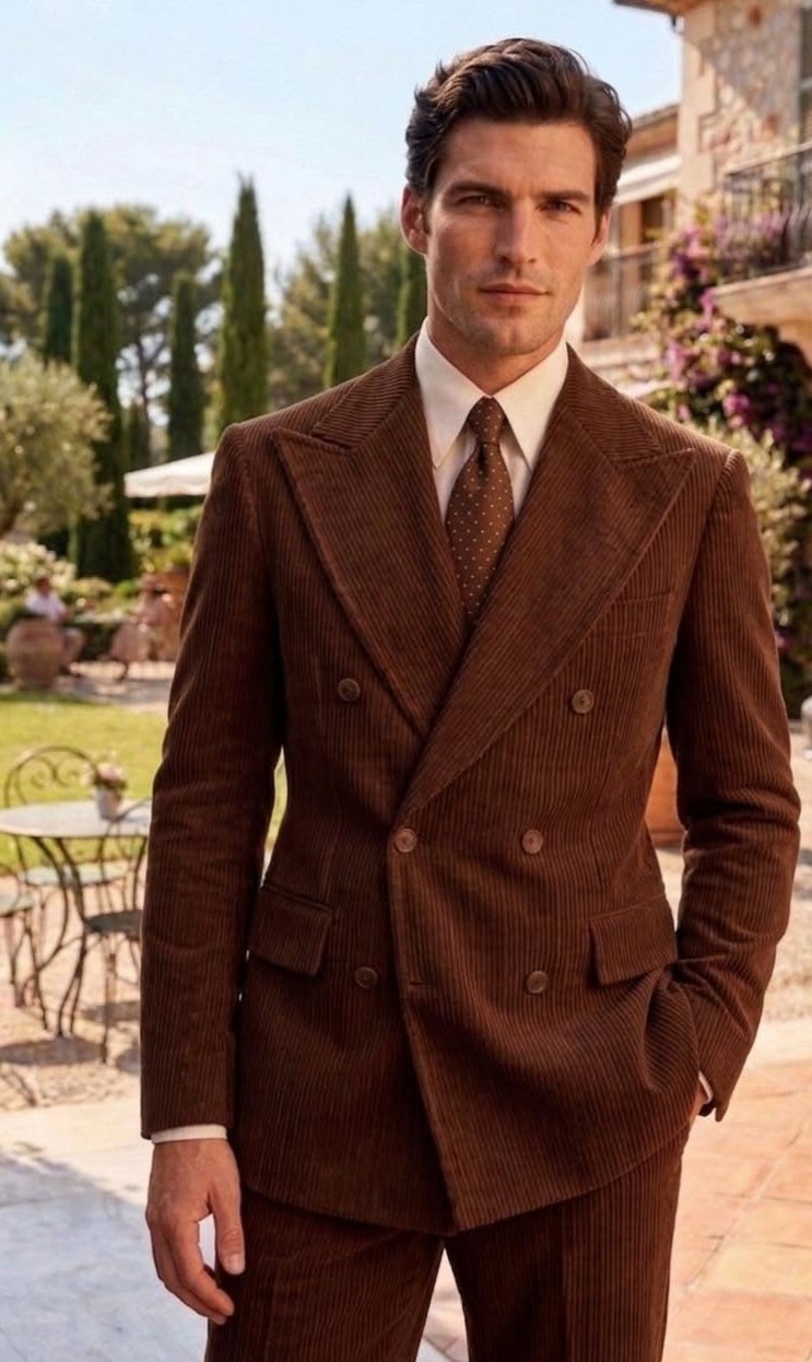 golden age aesthetic: 🦋 💎 Maroon Double-Breasted Corduroy Suit in Vintage Luxury 319
