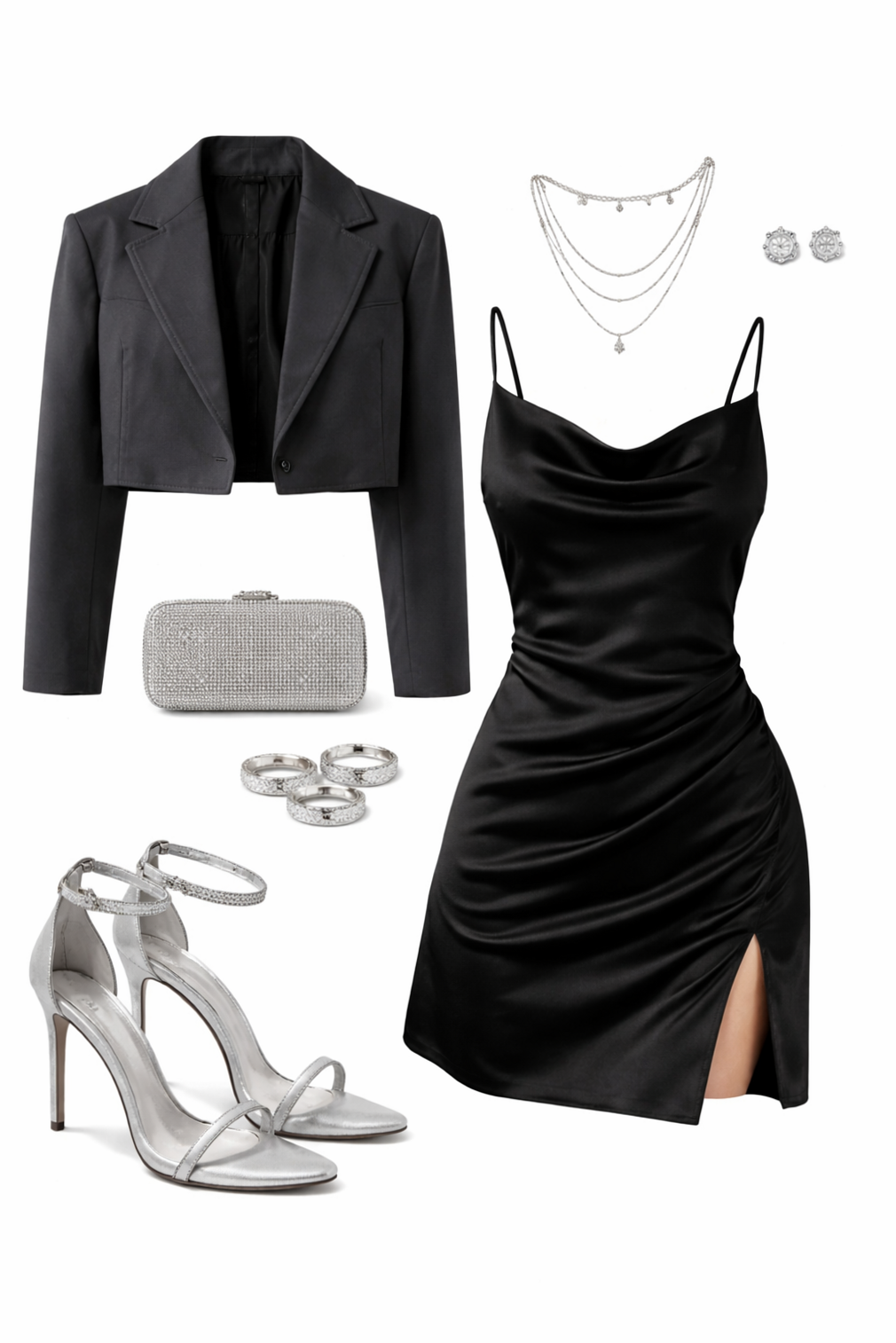 🎨 ✦ Midnight Satin Noir with Neon Edge | Vintage Glam Heel Ensemble 2026 748