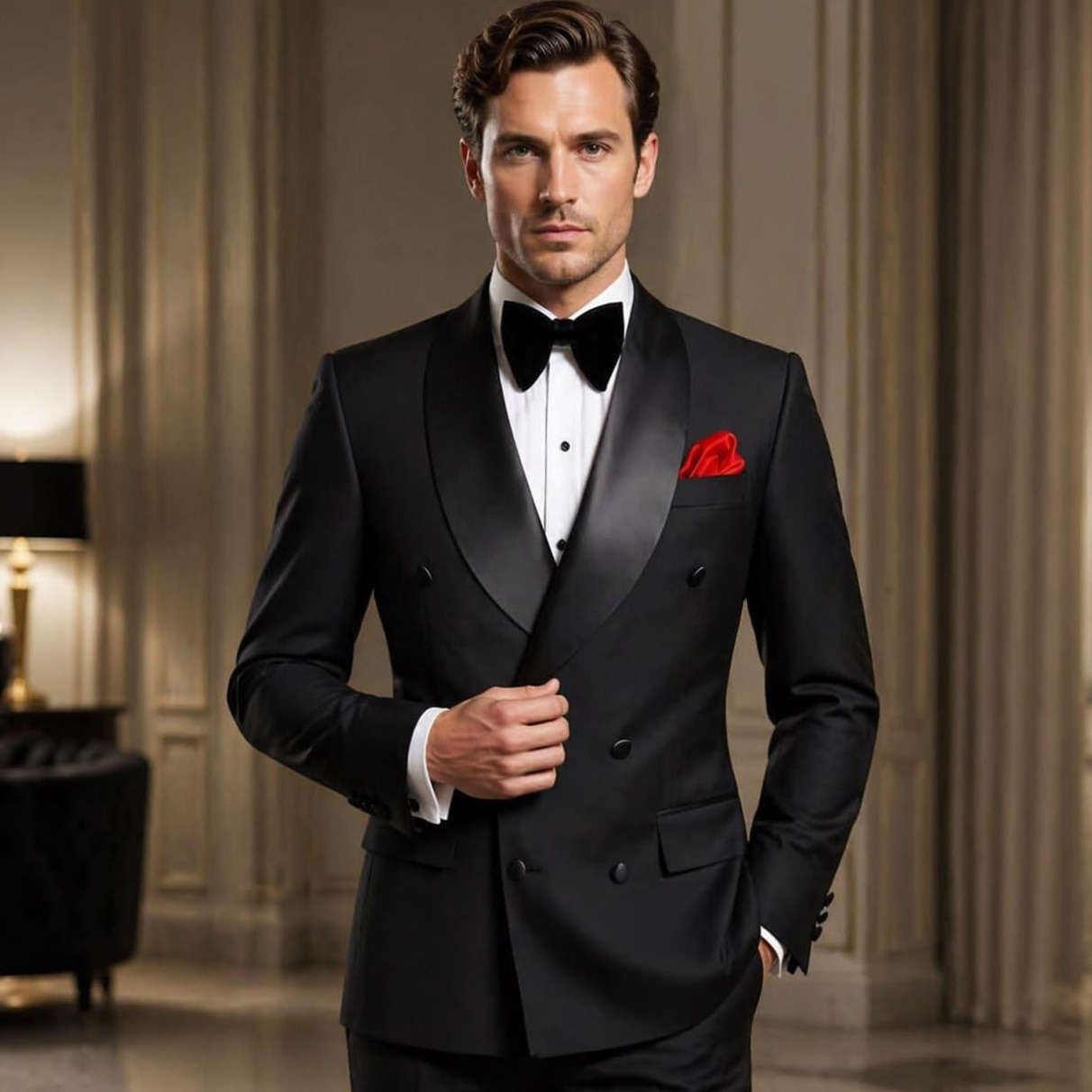 ✨ Neon Groom Elegance in Vintage Double Breasted Shawl Lapel Tuxedo | digital de 862