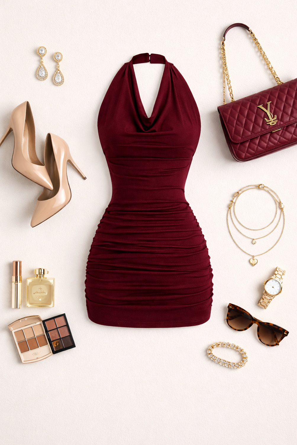 🌻 starlight aesthetic ✦ Burgundy Glow: Neon Vintage Party Outfit Grid 101
